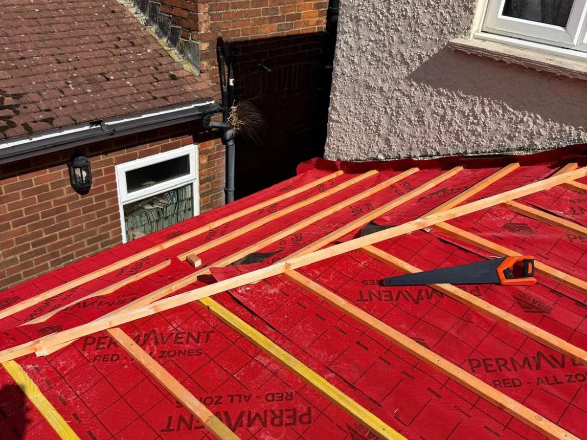 Re-roof in progress – Stratton Roofing job #95, Sussex